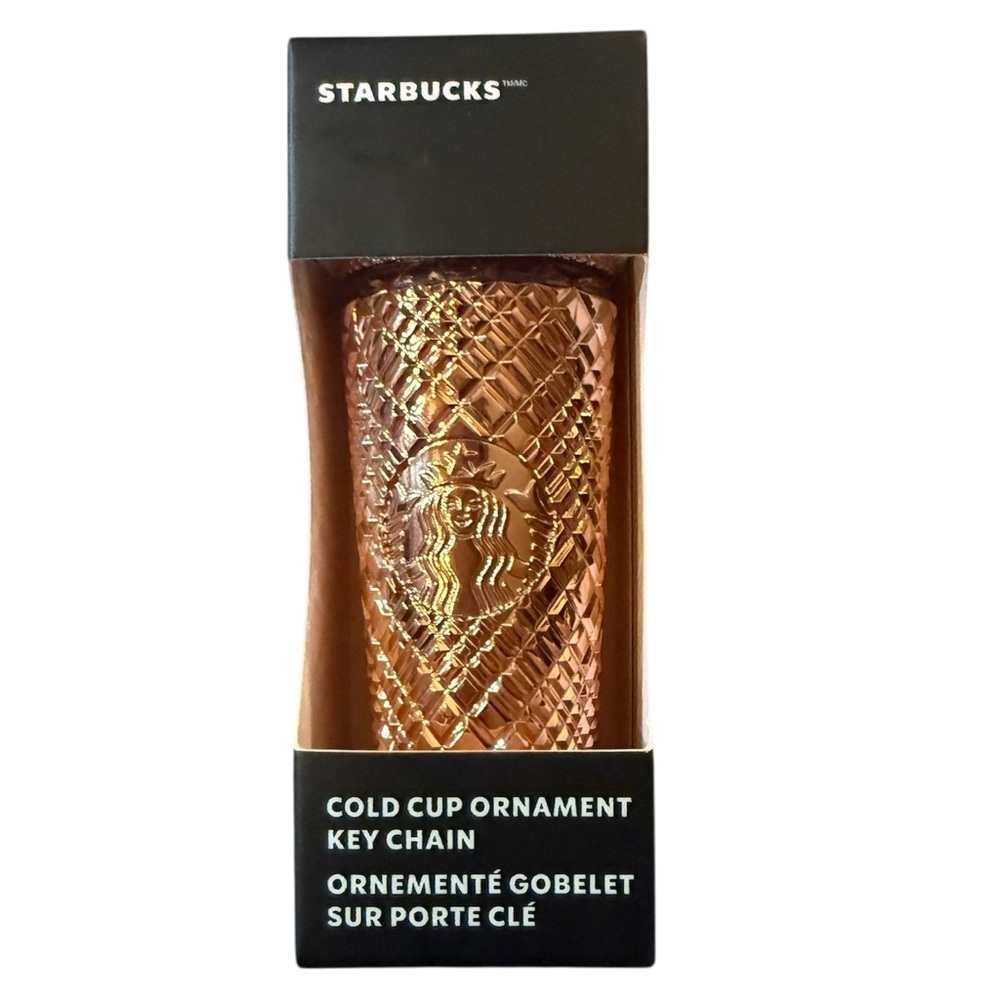 2023 Starbucks Cold Cup Ornament Keychain Holiday Metallic Rose Gold NIB